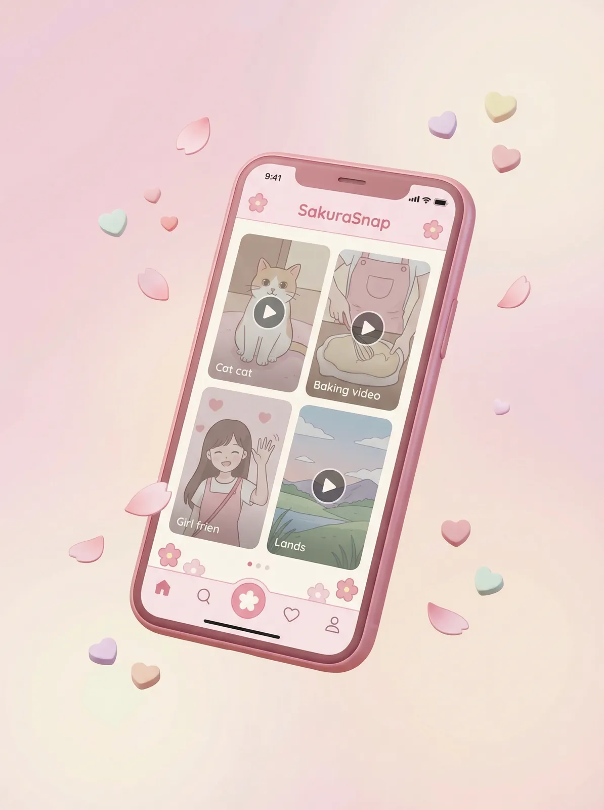 糖心破解版 APP手机界面展示 - 粉色手机模型